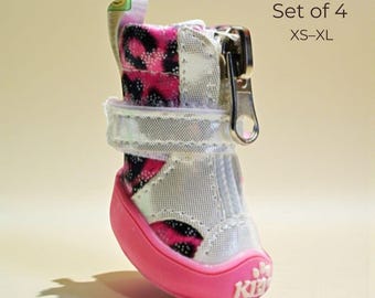 Hondenlaarzen met ritssluiting, set van 4, PU-schoenen met luipaardprint voor kleine honden XS-XL