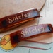 pair of vintage tortoise shell brown barettes engraved shirley - kitschy vintage monogram name costume jewelry