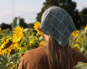 Crochet Headscarf Pattern PDF | Lacy Boho Bandana Scarf