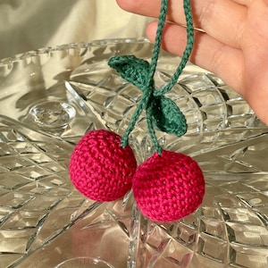Crochet Cherry Bag Charm Pattern – Easy Amigurumi Fruit Keychain (PDF Pattern)