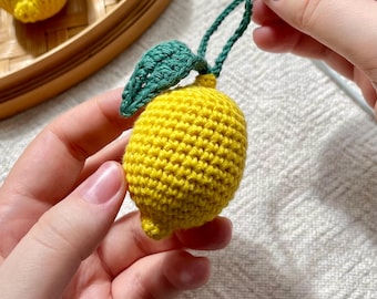 Crochet Lemon Bag Charm Pattern - Easy Amigurumi Fruit Keychain (PDF Pattern)
