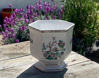 Vintage Trent Staffordshire Hexagonal Plant Holder – Floral Chinoiserie Design – Circa 1980s