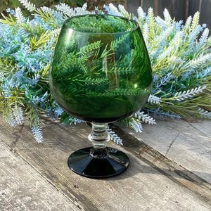 Vintage Green Brandy Glass | Balloon Snifter for Home Bar or Retro Decor