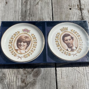 Pair of Vintage Royal Wedding Plates – Charles and Diana Commemorative Coasters, 1980s Collectors Gift
