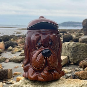 P&K Bassett Hound Biscuit Barrel 1970s Dog Treat Jar Ceramic Retro Kitchen