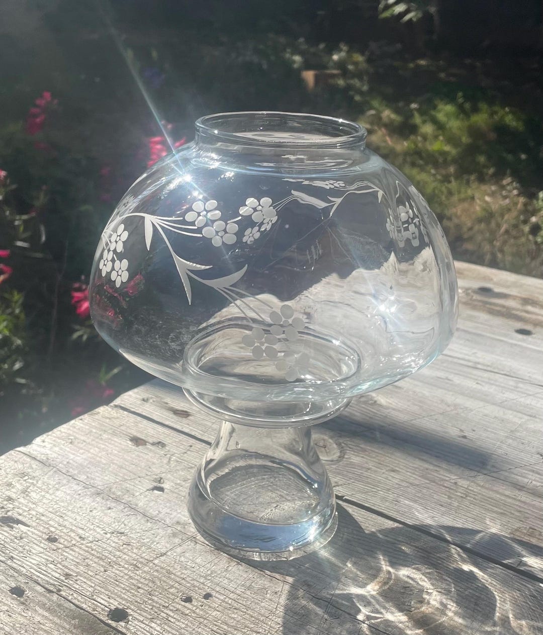 Rayware Glass Vintage 1980s Rayware Glass Candle Lamp With White Floral Design & Box ...