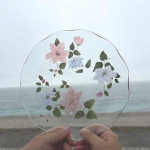 Vintage Ruffled Glass Bowl: Pink & Blue Floral Gilt Edge - Romantic Decor