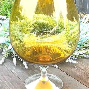 Large Amber Glass Vase: Mid-Century Modern Display Bowl