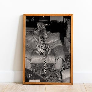 Arte de pared estético de guepardo, póster con fotografía vintage con estampado de guepardo, impresión de moda en blanco y negro, arte de pared de 1950, póster de lujo de guepardo
