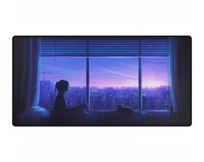 Anime Girl In Window City Skyline Mousepad - High-Quality, Non-Slip, Anime Gaming Mat