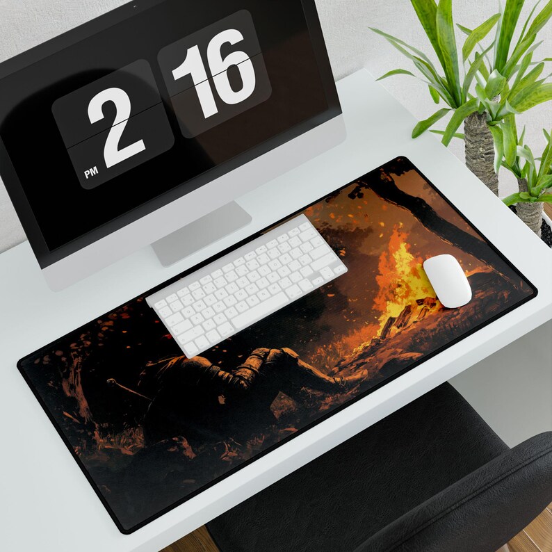 Knight's Rest by the Fire Desk Mats, Dark Souls Gaming Mouse Pad, Anti-Fray Office Desk Mat, Non-Slip Rubber Base, Opt & Laser Mice image 4
