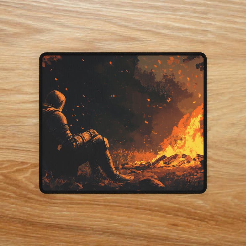 Knight's Rest by the Fire Desk Mats, Dark Souls Gaming Mouse Pad, Anti-Fray Office Desk Mat, Non-Slip Rubber Base, Opt & Laser Mice image 2