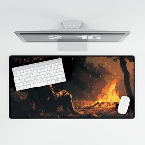 Knight's Rest by the Fire Desk Mats, Dark Souls Gaming Mouse Pad, Anti-Fray Office Desk Mat, Non-Slip Rubber Base, Opt & Laser Mice image 7
