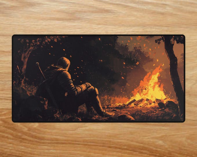 Knight's Rest by the Fire Desk Mats, Dark Souls Gaming Mouse Pad, Anti-Fray Office Desk Mat, Non-Slip Rubber Base, Opt & Laser Mice