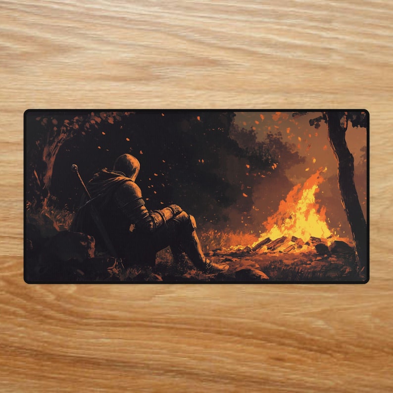 Knight's Rest by the Fire Desk Mats, Dark Souls Gaming Mouse Pad, Anti-Fray Office Desk Mat, Non-Slip Rubber Base, Opt & Laser Mice image 1