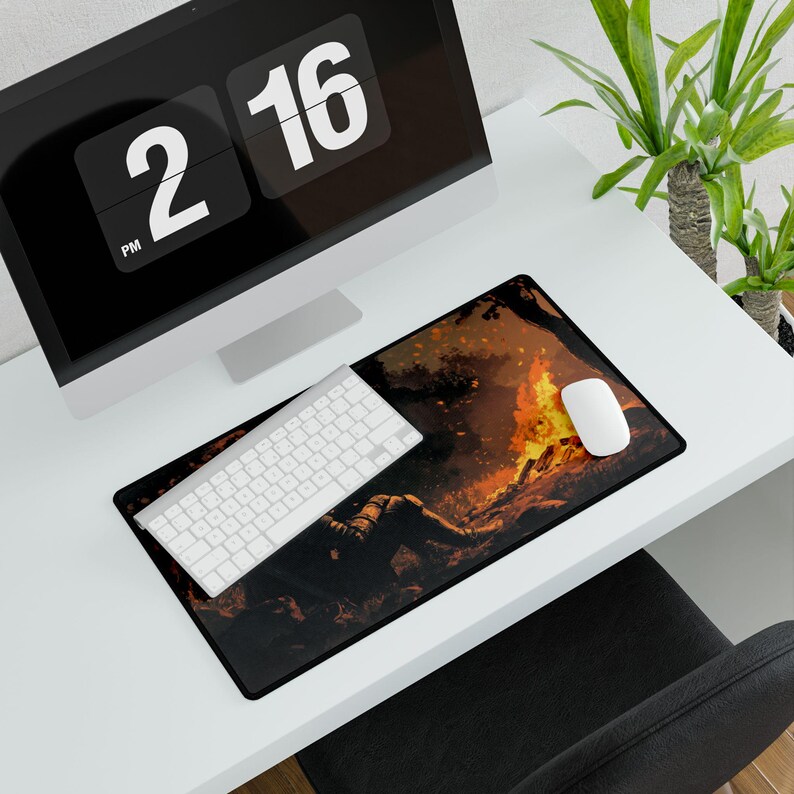 Knight's Rest by the Fire Desk Mats, Dark Souls Gaming Mouse Pad, Anti-Fray Office Desk Mat, Non-Slip Rubber Base, Opt & Laser Mice image 6