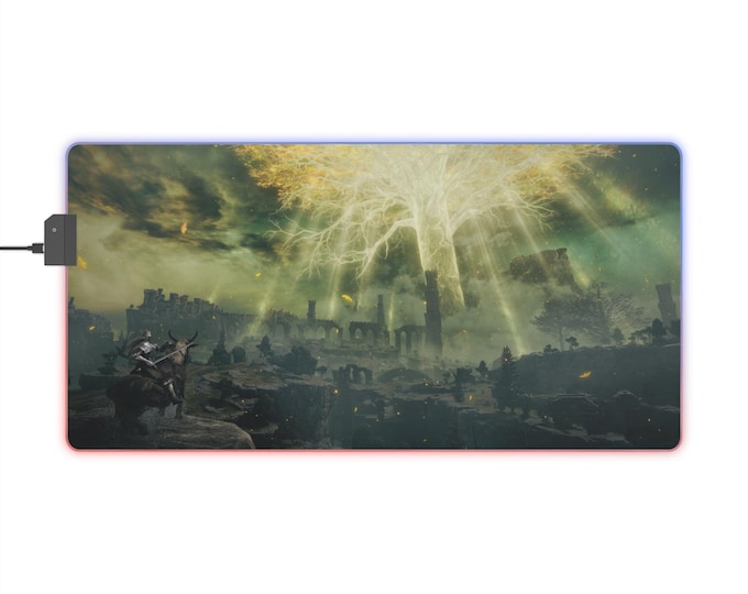 Elden Ring LED Gaming Mouse Pad for Gamers, RGB Lighting, Precision Surface, Non-Slip Backing, USB Connector, Soft Cloth Gaming Mousepad,