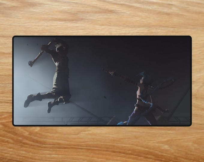 Gaming Desk Mat, Ekko vs Jinx Arcane Design, Scratch Resistant, Non-Slip Base, Durable, 100% Polyester, Black Base, Office Organizer, Mouse