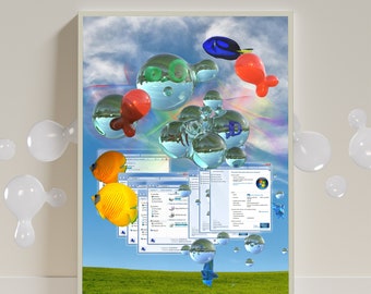 Digital Frutiger Aero Wall Print, Modern 2000s Y2K Poster, 3D Design, Original Artwork, Wall Art PDF, High Resolution A2 A3 A4, Printable