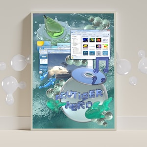 Impresión digital de Frutiger Aero, póster moderno Y2K, diseño 3D, obra de arte original, PDF de arte mural, alta resolución A2, A3, A4, imprimible, acuático