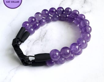 Cat Crystal Necklace, Cat Collar Crystal, Amethyst Cat Necklace, Cat Gift For Cat Lovers, Pet Gift For Cat, Quick Release Cat Collar