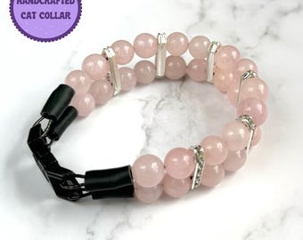 Rose Quartz Cat Collar, Cat Crystal Necklace, Cat Collar Crystal, Cat Gift For Cat Lovers, Pet Gift For Cat, Cute Collar For Cats