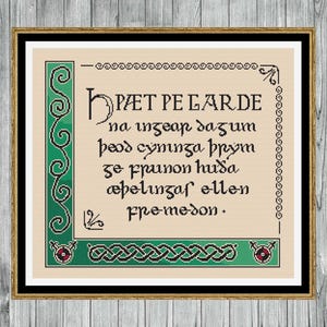 Beowulf Zitat Kreuzstichmuster | PDF und Pattern keeper Sofortiger Download | Mittelalterliches angelsächsisches Design