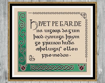 Beowulf Quote Cross Stitch Pattern: Illuminated Medieval Design (PDF & Pattern Keeper Downloadable Chart)
