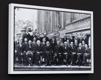 Solvay Conference 1927 Poster with Names, Einstein, Curie, Schrödinger, Heisenberg, Bohr, Planck, Vintage Physics Poster Science Photo Print