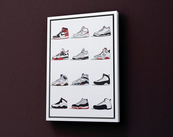 Michael Jordan Shoe Collection Retro Canvas, Vintage Sneaker Poster Print, Sneakers Wall Decor, Wall Art, Gift for Sneakers Fan