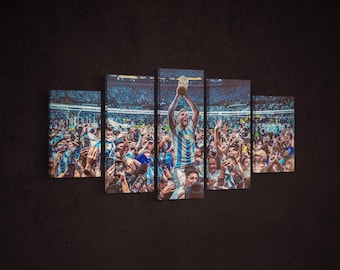 Lionel Messi World Cup 2022 Winning Photo Canvas, Qtar, Wall Decor, Canvas Wall Art, Poster, Gift for Messi and Argentina Fans