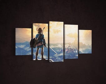 The Legend of Zelda poster, Breath of the wild Canvas Wall Art, Zelda 5 pieces Wall Art, Wall Hangings, Zelda Gift, Ready To Hang