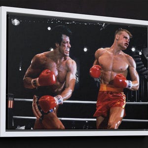 Rocky Balboa Canvas Art, Rocky Balboa vs Dolp Lundgren Poster Print, Night Round in B&W Art Canvas, Gym Canvas, Reay to Hang