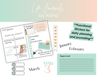 Mint Green Digital Planner Stickers: Cute Decorative Elements for Planners and Journals