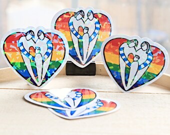 Family Love LGBTQ Pride Sticker - Acceptance - Affirmation - Rainbow Heart - Love Wins - Holographic - Bumper Sticker - Car Decal - Unisex