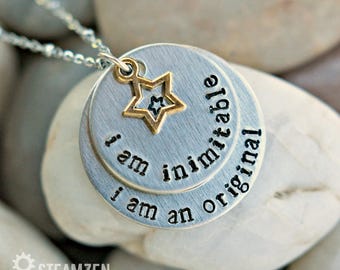Hamilton "I'm Inimitable I'm an Original" Hand stamped Personalized Necklace - Hamilfan Gift - Actor Gift - Unisex - 2017 Holiday Bestseller