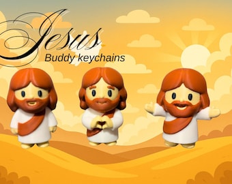 Jesus Buddy Keychain | Christian Desk Decor | Mini Figure, Custom Sash