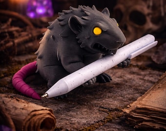 3D Printed Rat Pen Holder | Servant Scribe Familiar | Gothic Desk Accessory | Dark Fantasy Decor