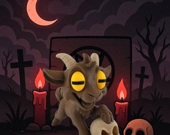 Creepy Cute Goat Figurine | 3D Printed Gothic Halloween Decor