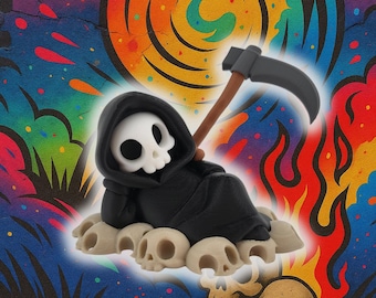 Reclining Grim Reaper Figurine – Kawaii Skull Desk Decor
