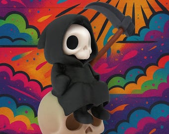 3D Printed Grim Reaper Figurine – Gothic Halloween Skeleton Decor