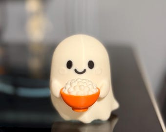 3D Printed Ghost with Orange Rice Bowl: Whimsical Halloween Decor