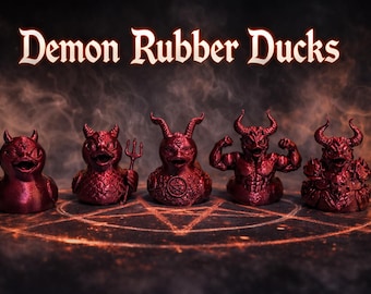 Demon Rubber Ducks | Gothic Devil Figurine, Occult Collectible Desk Statue (3D Printed)