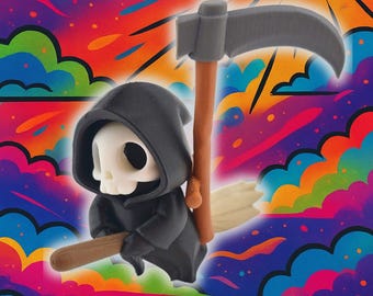 Kawaii Grim Reaper Keychain, 3D Printed Gothic Accessory