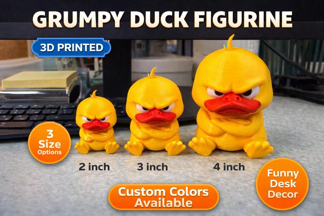 Grumpy Duck Figurine | 3D Printed Chibi Desk Toy, Sarcastic Collectible ...