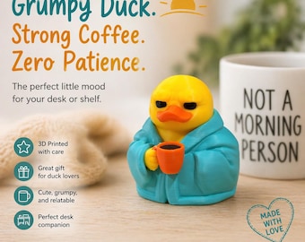 Grumpy Duck Coffee Car Dashboard Figurine, Funny Desk Decor, Morning Mood Statue, 3D Printed Gift, Cute Sarcastic Shelf Buddy, Office Humor