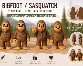 Bigfoot Sasquatch Flat Back Mount or Full Body Figure Peace Sign Neutral Pose 3D Printed Decor Craft Supply DIY Gift