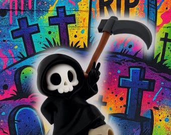 Kawaii Grim Reaper Figurine | 3D Printed Skull Art, Halloween Decor