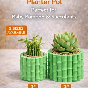 3D Printed Bamboo Style Planter Pot for Succulents, Desk Decor