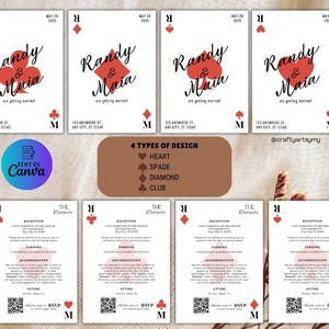 Moderne en minimalistische huwelijksuitnodiging (canva), trouwkaart speelkaart, sjabloon DIY-bruiloft, casinouitnodiging, Las Vegas
